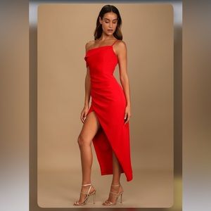 Lulu's Scarlet Asymmetrical Midi Dress